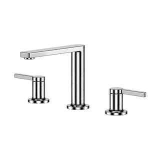 Chrome widespread bathroom faucet with slim round riser, flat rectangular spout and two thin flat levers — SANIKB B068 04 01 1