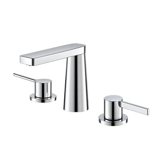 Chrome widespread bathroom faucet with conical column, flat rectangular spout and two slim lever handles — SANIKB B099C 04 01 1