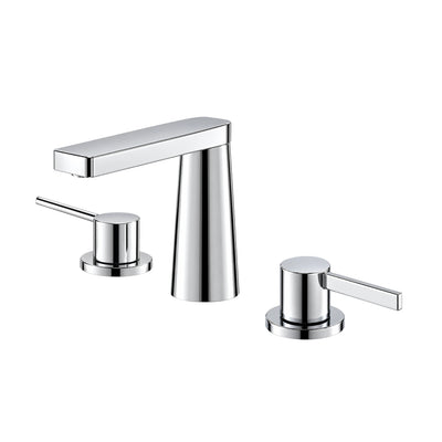 Chrome widespread bathroom faucet with conical column, flat rectangular spout and two slim lever handles — SANIKB B099C 04 01 1