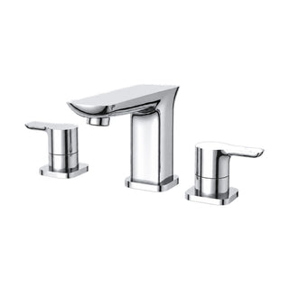 Chrome widespread bathroom faucet with wide flat spout and two flat lever handles on square bases — SANIKB DL-01 318-CP
