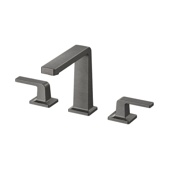 Gun metal grey widespread bathroom faucet with angular square spout and two flat levers on square bases — SANIKB B815 04 45 1