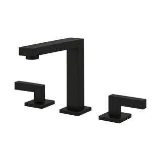 Matte black stainless steel widespread bathroom faucet with square inverted-L spout and two square levers — SANIKB B231 04 31 2