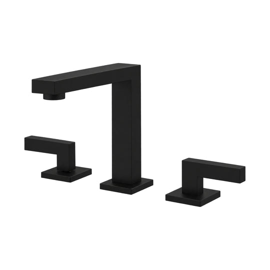 Matte black stainless steel widespread bathroom faucet with square inverted-L spout and two square levers — SANIKB B231 04 31 2