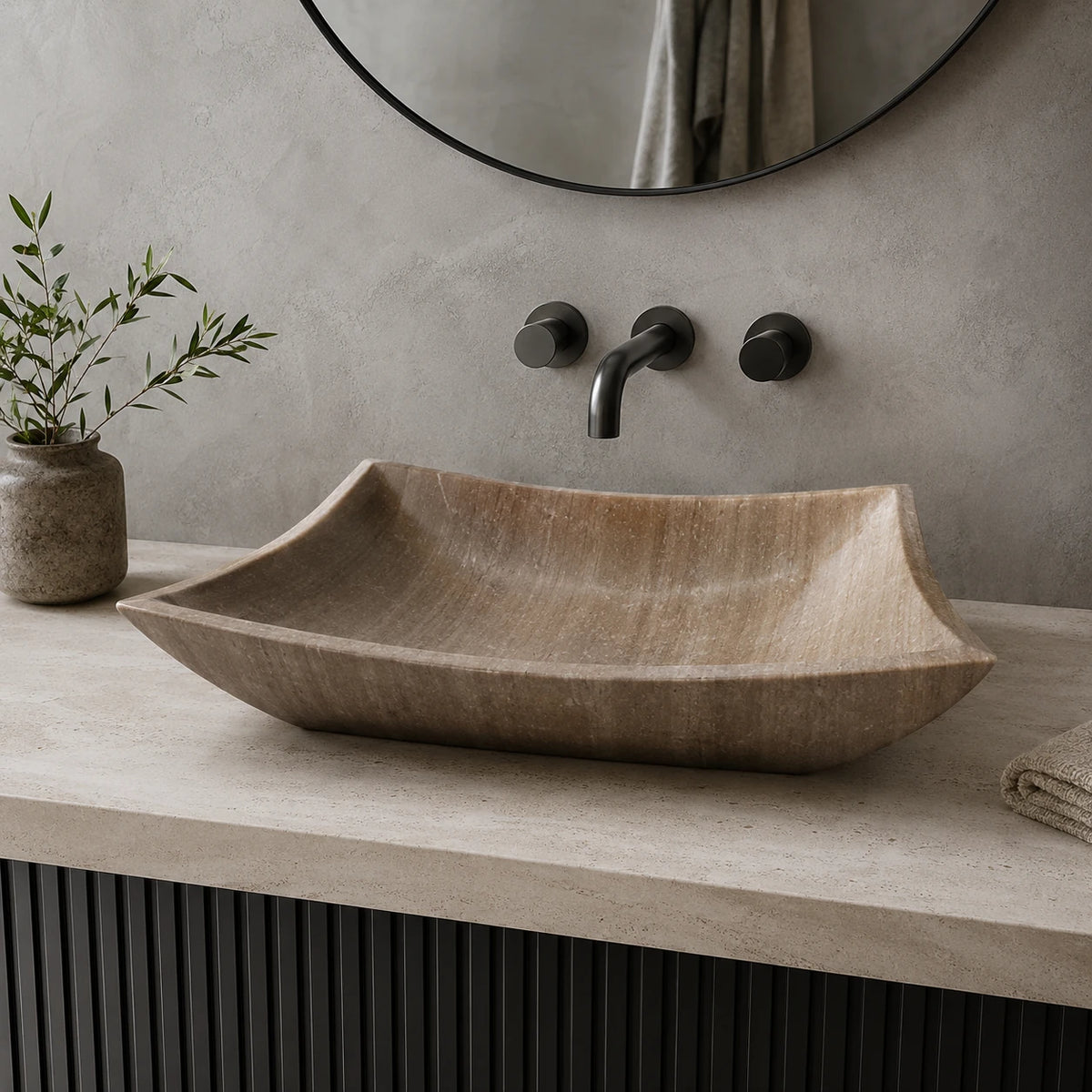 Wooden Vein Marble Rectangular Vessel Basin 18.5×14.6